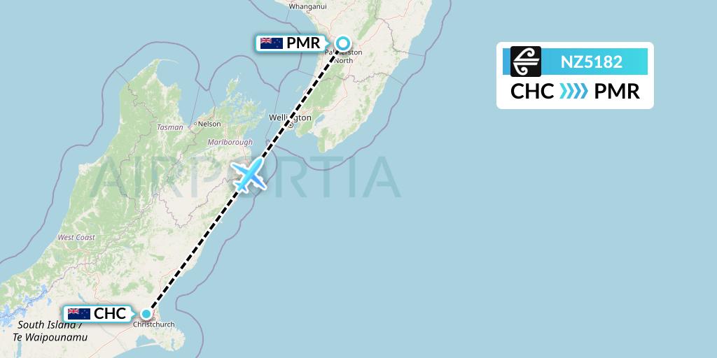 NZ5182 Air New Zealand Flight Map: Christchurch to Palmerston North