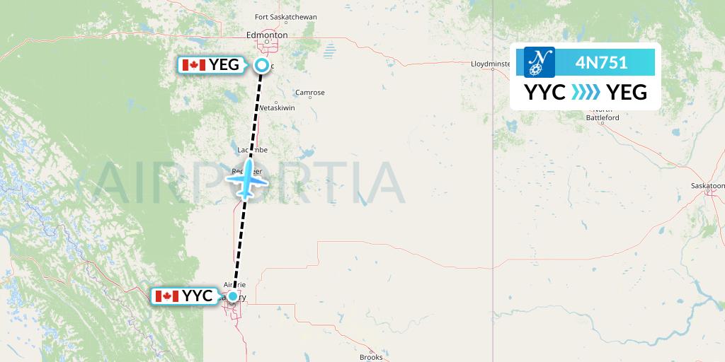 4N751 Air North Flight Map: Calgary to Edmonton