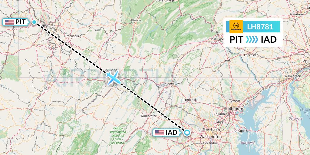 LH8781 Lufthansa Flight Map: Pittsburgh to Washington
