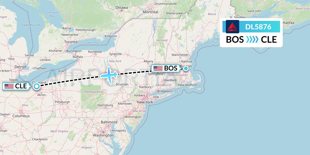 DL5876 Delta Air Lines Flight Map: Boston to Cleveland