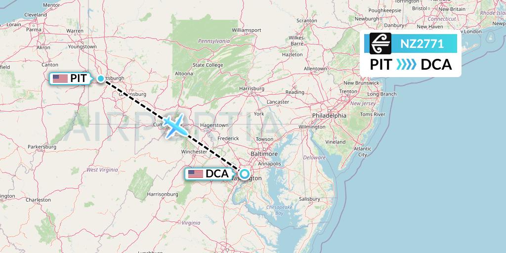 NZ2771 Air New Zealand Flight Map: Pittsburgh to Washington