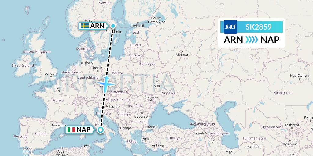 SK2859 SAS Flight Map: Stockholm to Naples