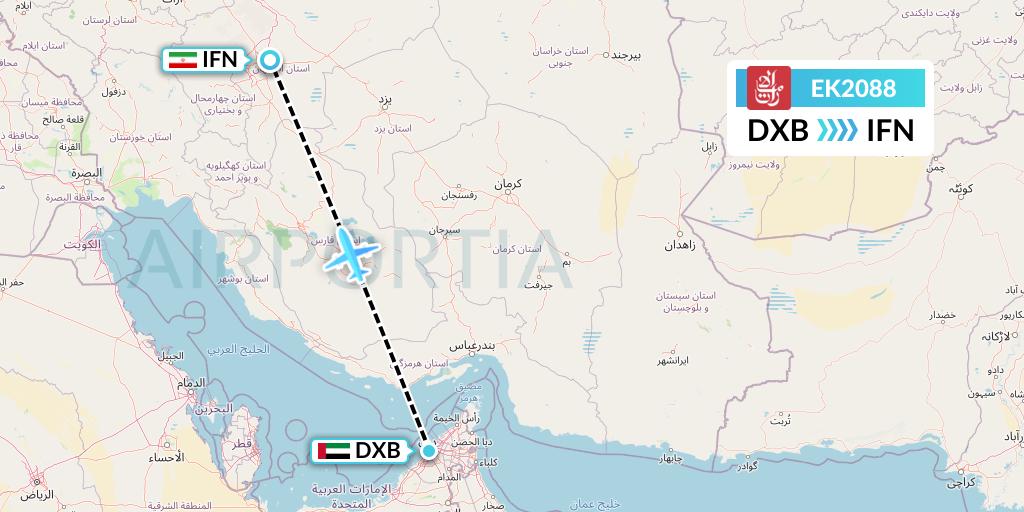 EK2088 Emirates Flight Map: Dubai to Isfahan