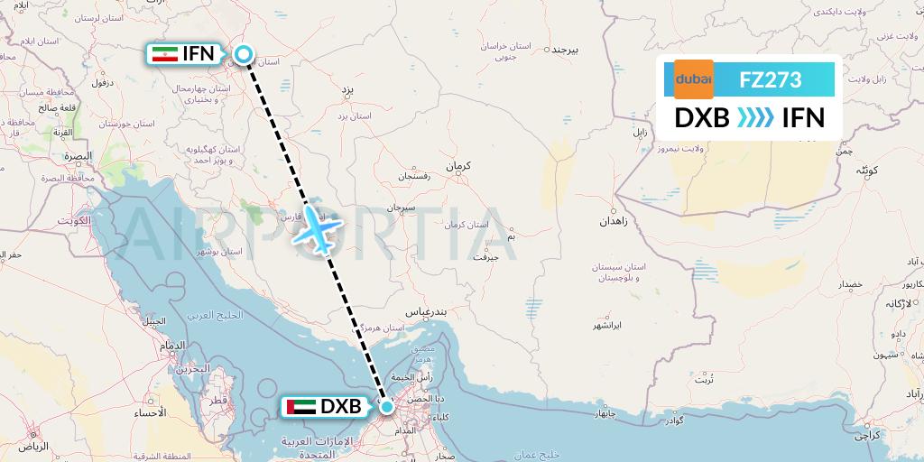 FZ273 FlyDubai Flight Map: Dubai to Isfahan