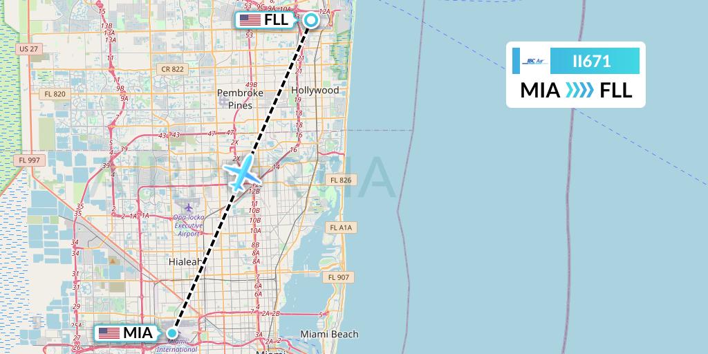 II671 IBC Airways Flight Map: Miami to Fort Lauderdale
