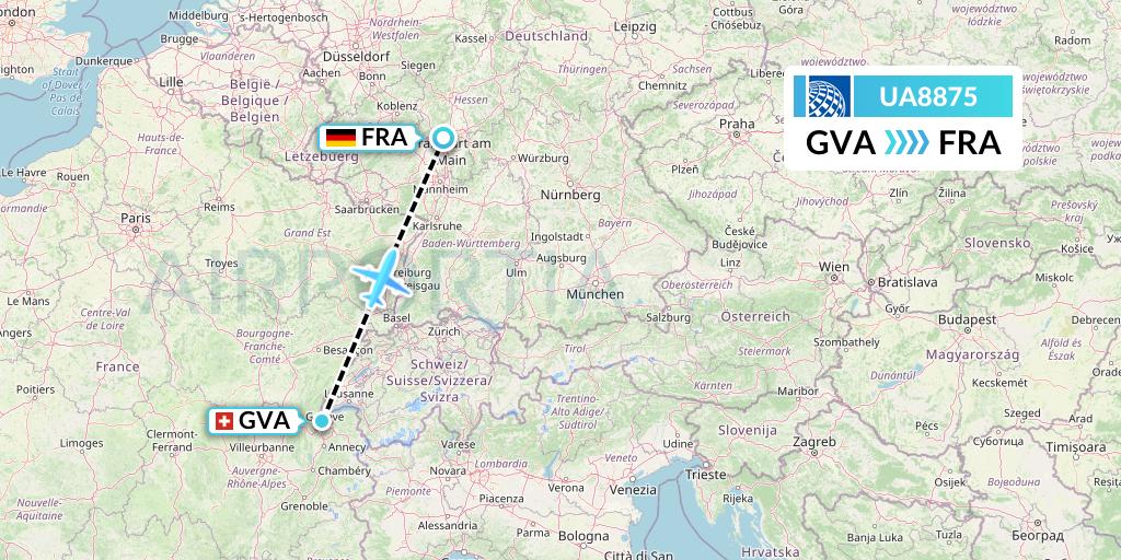 UA8875 United Airlines Flight Map: Geneva to Frankfurt