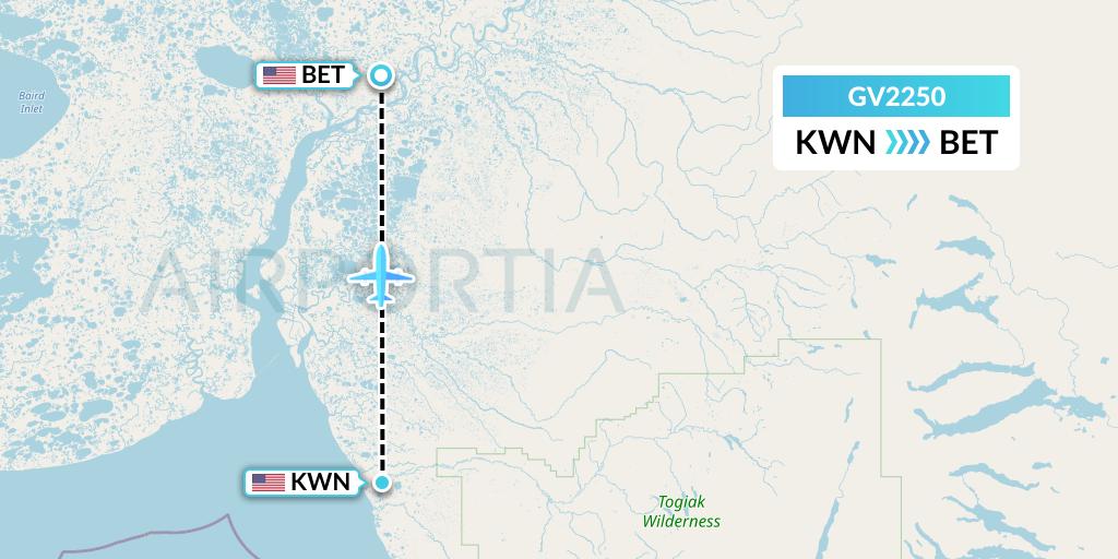 GV2250 Grant Aviation Flight Map: Quinhagak to Bethel