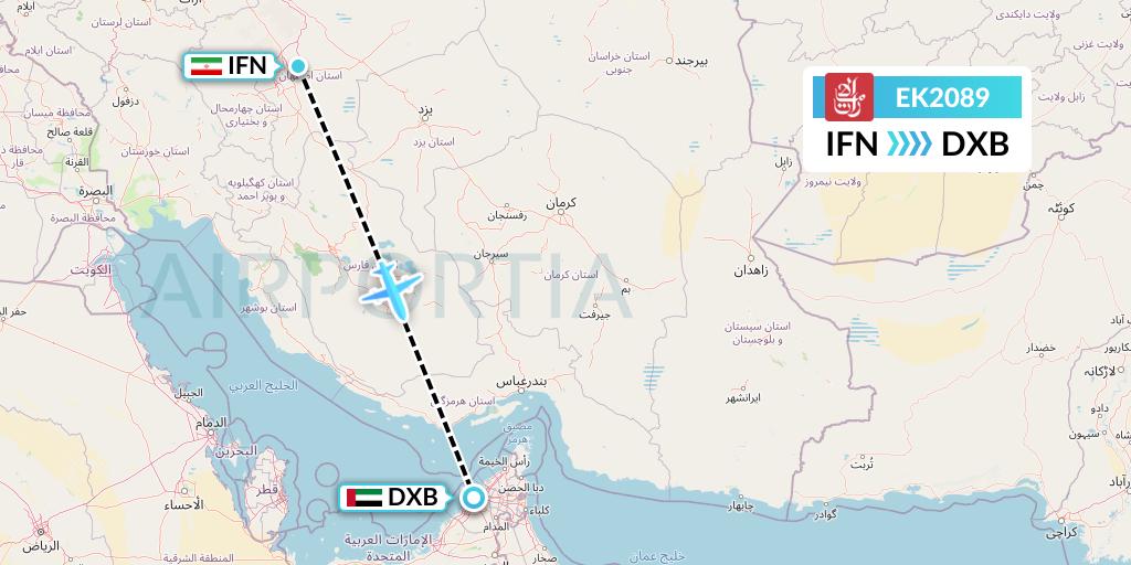 EK2089 Emirates Flight Map: Isfahan to Dubai