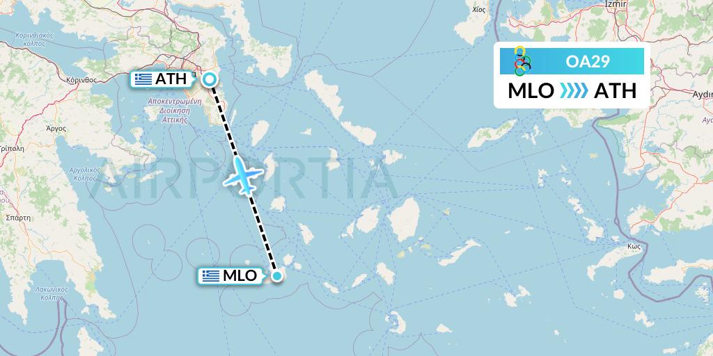 OA29 Olympic Air Flight Map: Milos to Athens
