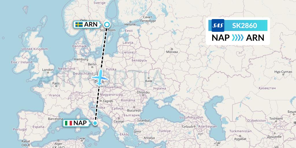 SK2860 SAS Flight Map: Naples to Stockholm