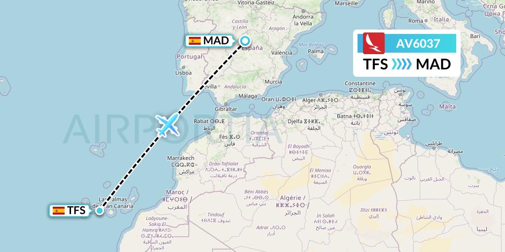 AV6037 Avianca Flight Map: Tenerife to Madrid