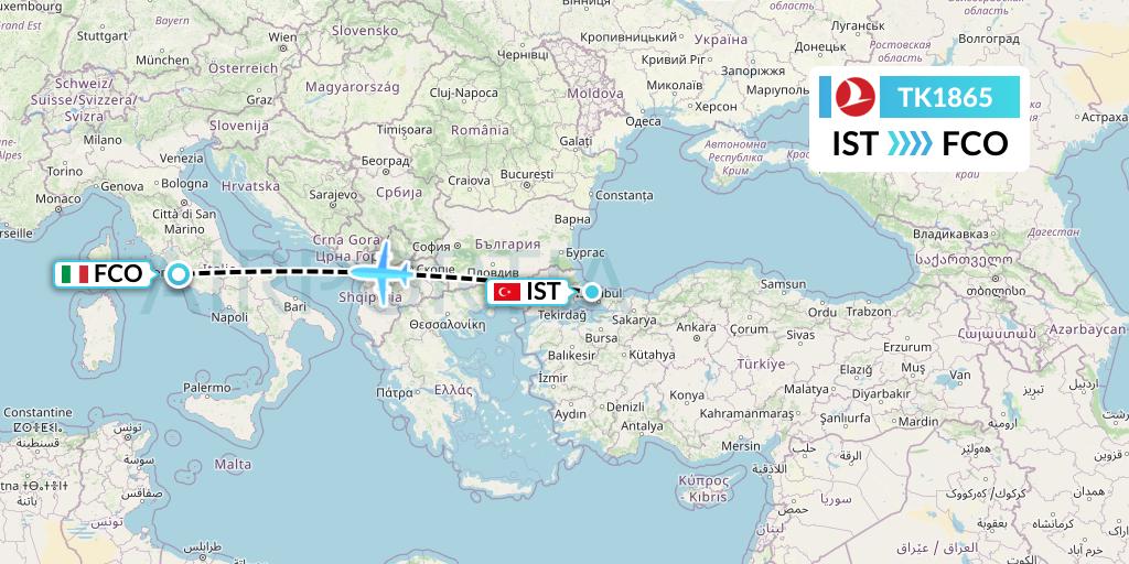 TK1865 Turkish Airlines Flight Map: Istanbul to Rome