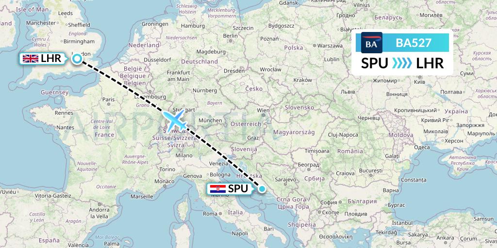 BA527 British Airways Flight Map: Split to London