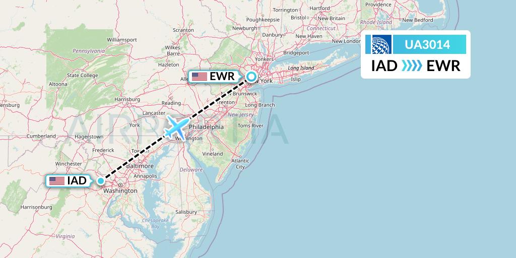 UA3014 United Airlines Flight Map: Washington to New York