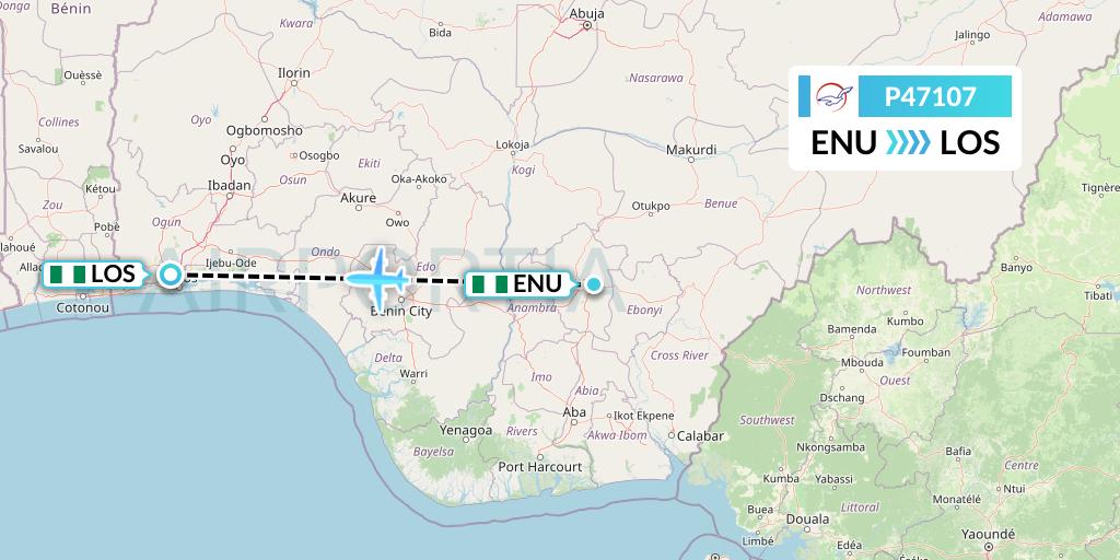 P47107 Air Peace Flight Map: Enugu to Lagos