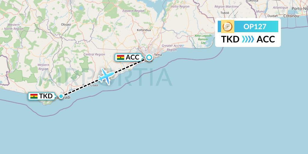 OP127 PassionAir Flight Map: Takoradi to Accra