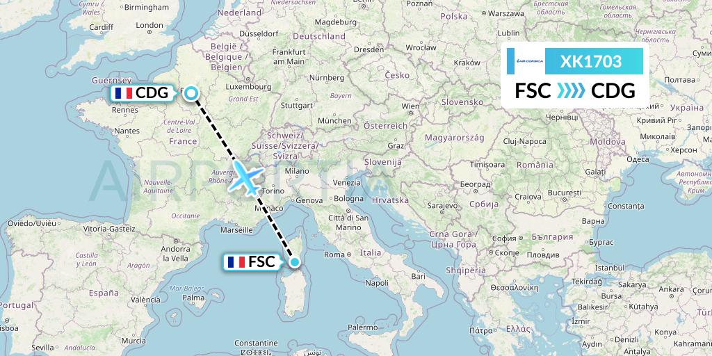 XK1703 Air Corsica Flight Map: Figari to Paris