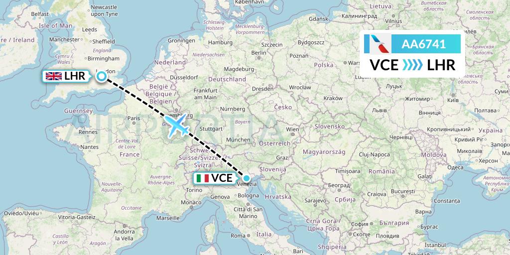 AA6741 American Airlines Flight Map: Venice to London