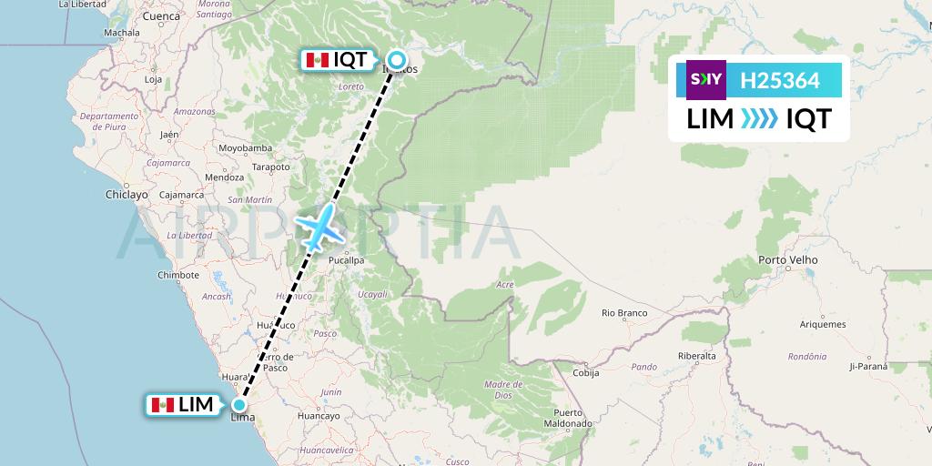 H25364 Sky Airline Flight Map: Lima to Iquitos