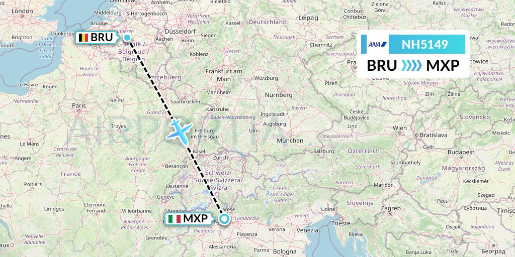 NH5149 All Nippon Airways Flight Map: Brussels to Milan