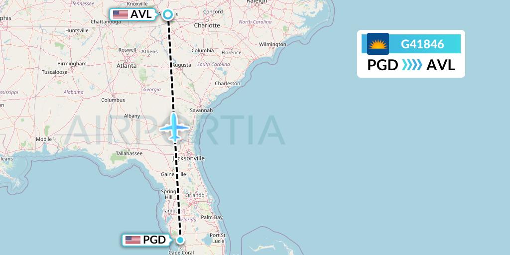G41846 Allegiant Air Flight Map: Punta Gorda to Asheville