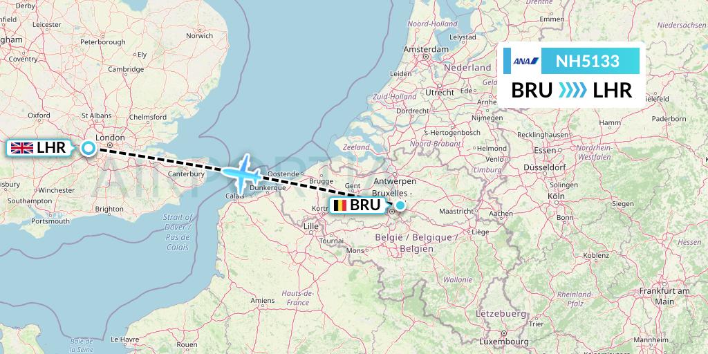 NH5133 All Nippon Airways Flight Map: Brussels to London