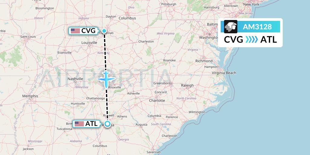 AM3128 Aeromexico Flight Map: Cincinnati to Atlanta