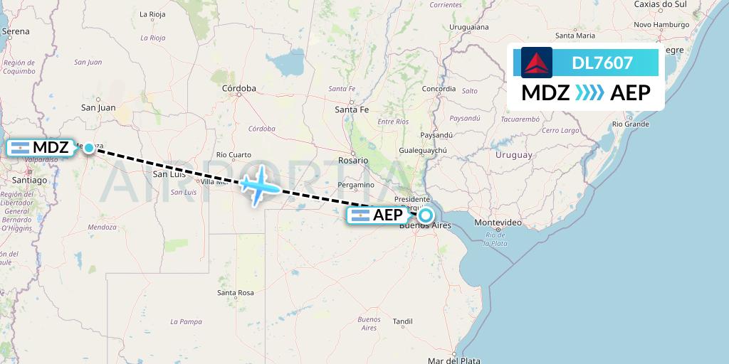 DL7607 Delta Air Lines Flight Map: Mendoza to Buenos Aires