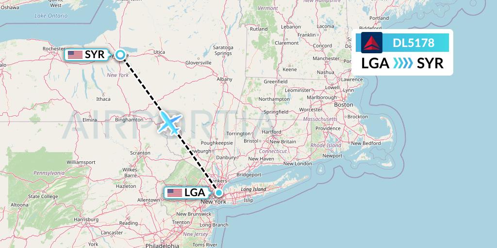 DL5178 Delta Air Lines Flight Map: New York to Syracuse
