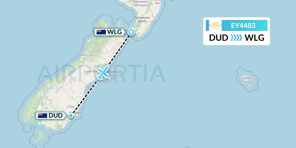 EY4483 Etihad Airways Flight Map: Dunedin to Wellington