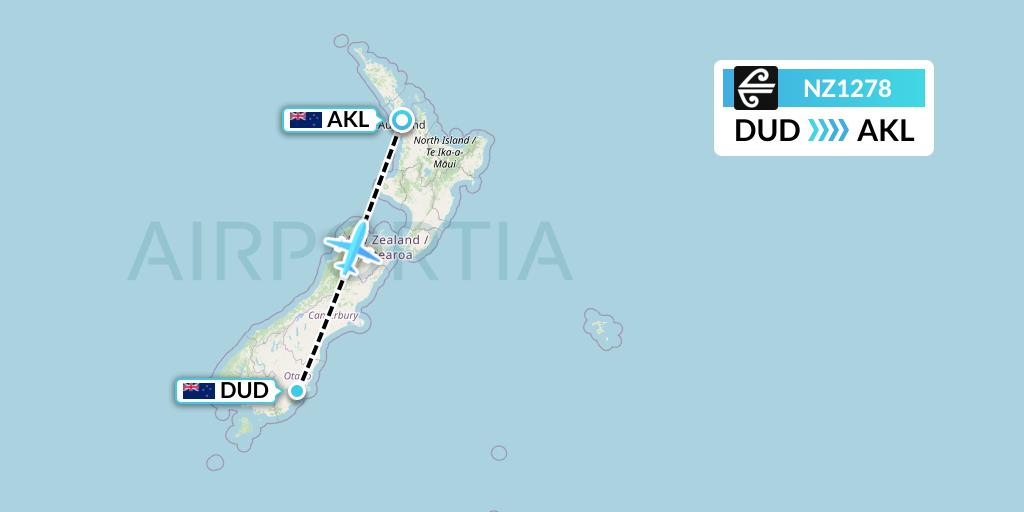 NZ1278 Air New Zealand Flight Map: Dunedin to Auckland