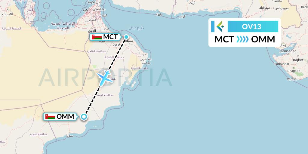OV13 SalamAir Flight Map: Muscat to Marmul