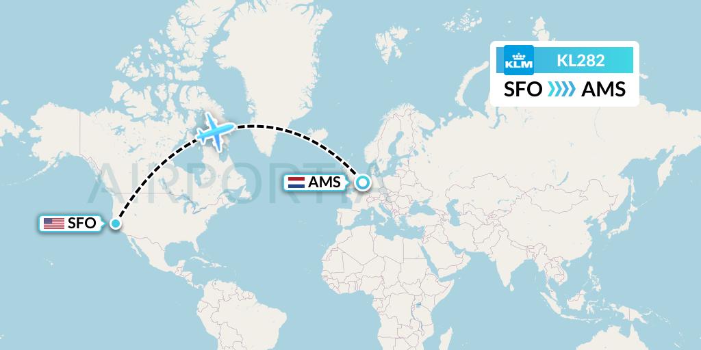 KL282 KLM Flight Map: San Francisco to Amsterdam