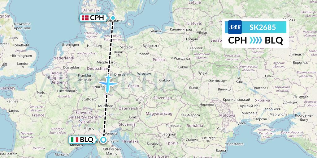 SK2685 SAS Flight Map: Copenhagen to Bologna