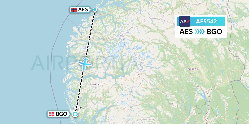 AF5542 Air France Flight Map: Alesund to Bergen
