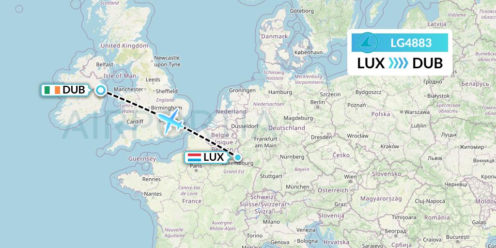 LG4883 Luxair Flight Map: Luxembourg to Dublin