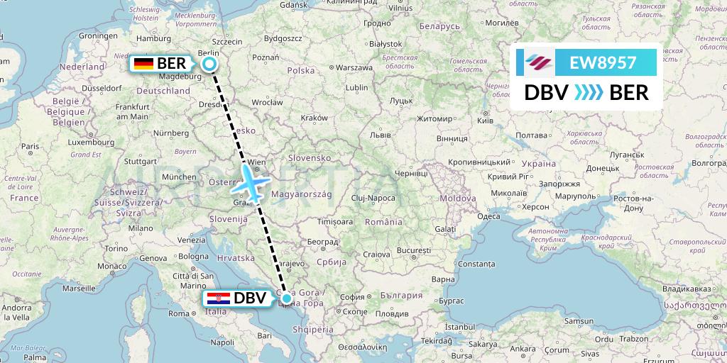 EW8957 Eurowings Flight Map: Dubrovnik to Berlin