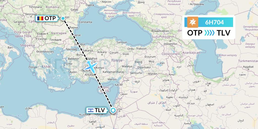 6H704 Israir Airlines Flight Map: Bucharest to Tel Aviv