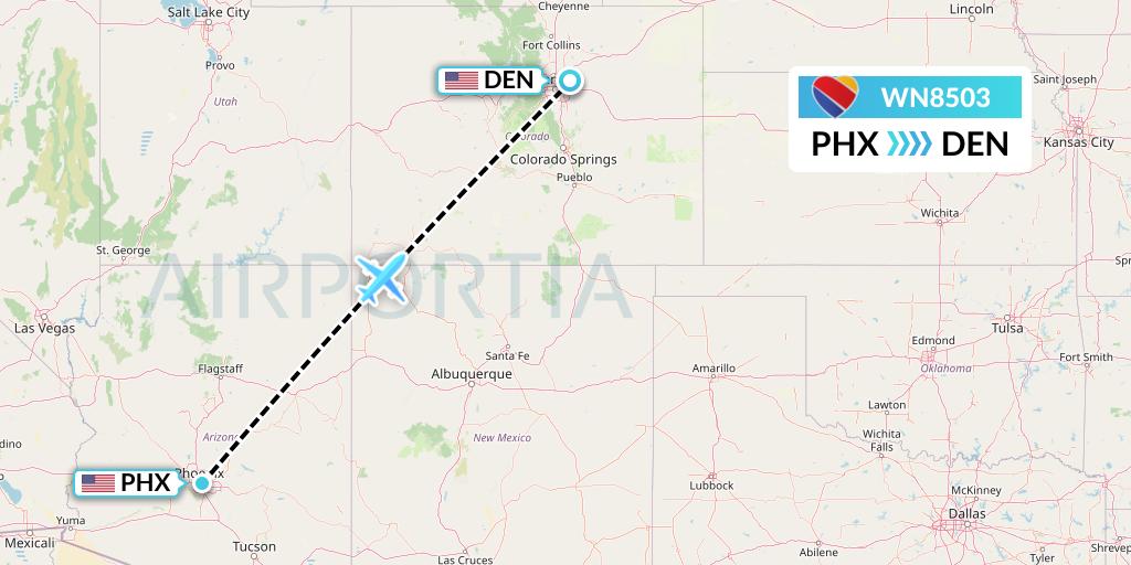 WN8503 Southwest Airlines Flight Map: Phoenix to Denver