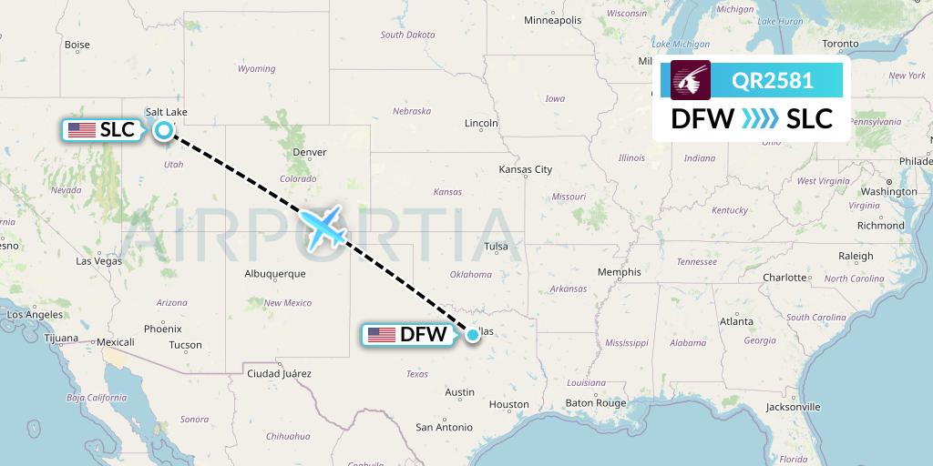 QR2581 Qatar Airways Flight Map: Dallas to Salt Lake City