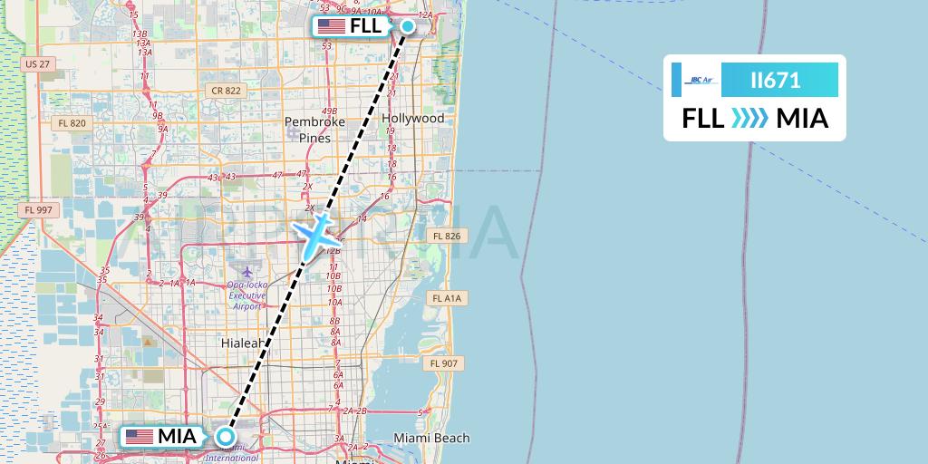 II671 IBC Airways Flight Map: Fort Lauderdale to Miami
