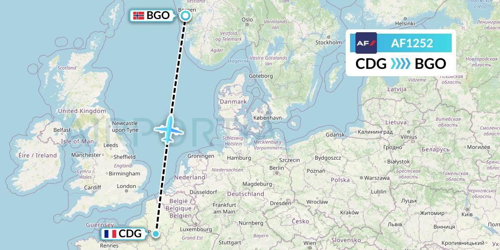 AF1252 Air France Flight Map: Paris to Bergen