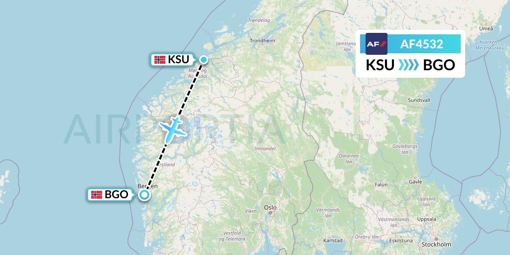 AF4532 Air France Flight Map: Kristiansund to Bergen