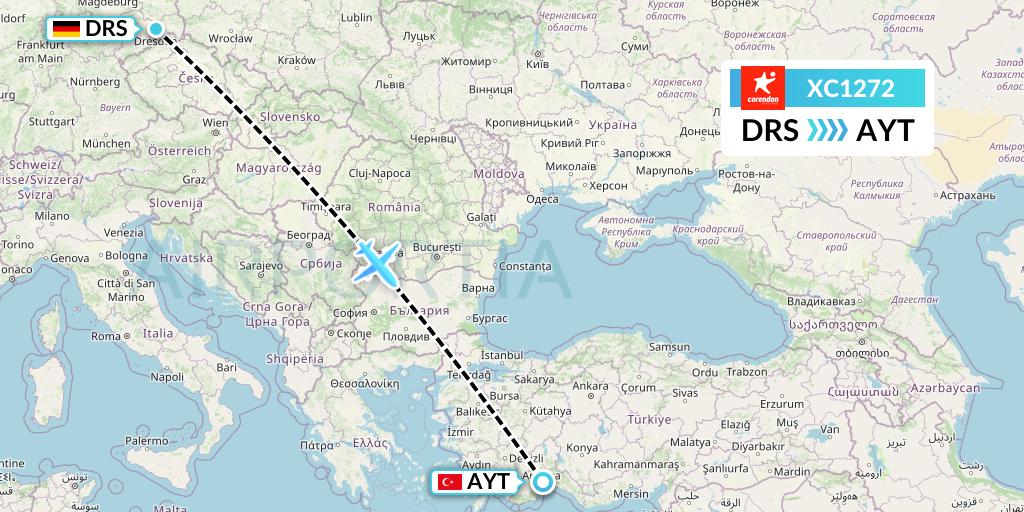 XC1272 Corendon Airlines Flight Map: Dresden to Antalya