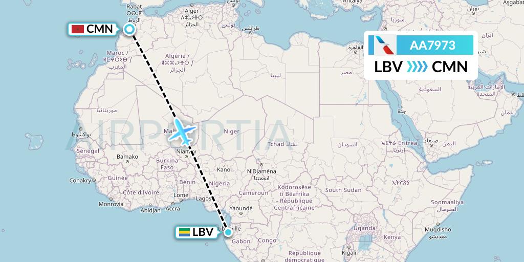AA7973 American Airlines Flight Map: Libreville to Casablanca