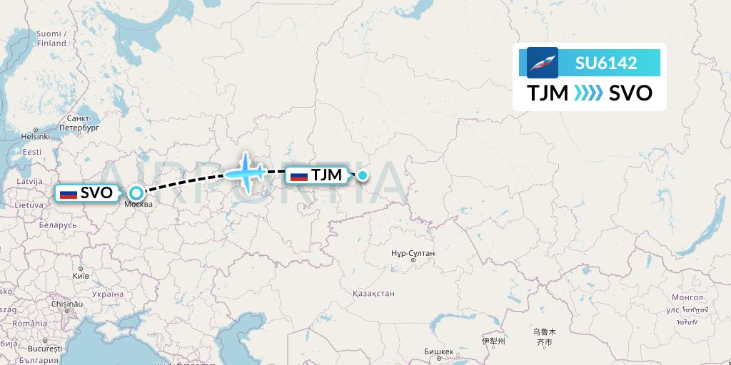 SU6142 Aeroflot Flight Map: Tyumen to Moscow