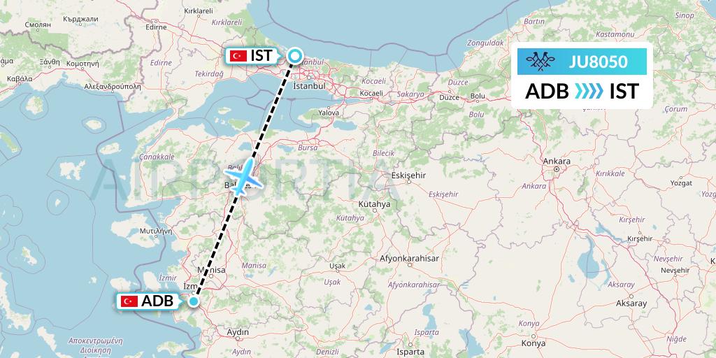 JU8050 AirSERBIA Flight Map: Izmir to Istanbul