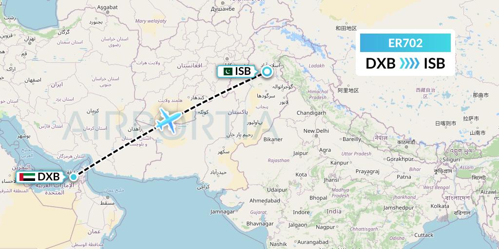 ER702 Serene Air Flight Map: Dubai to Islamabad