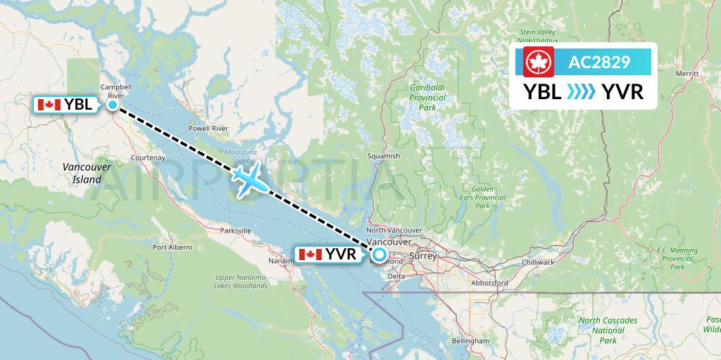 AC2829 Air Canada Flight Map: Campbell River to Vancouver