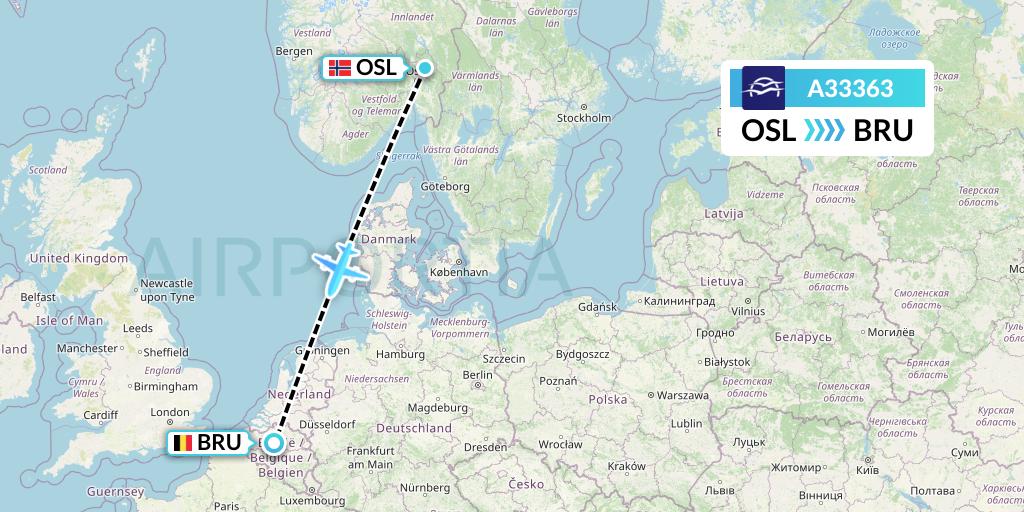 A33363 Aegean Airlines Flight Map: Oslo to Brussels